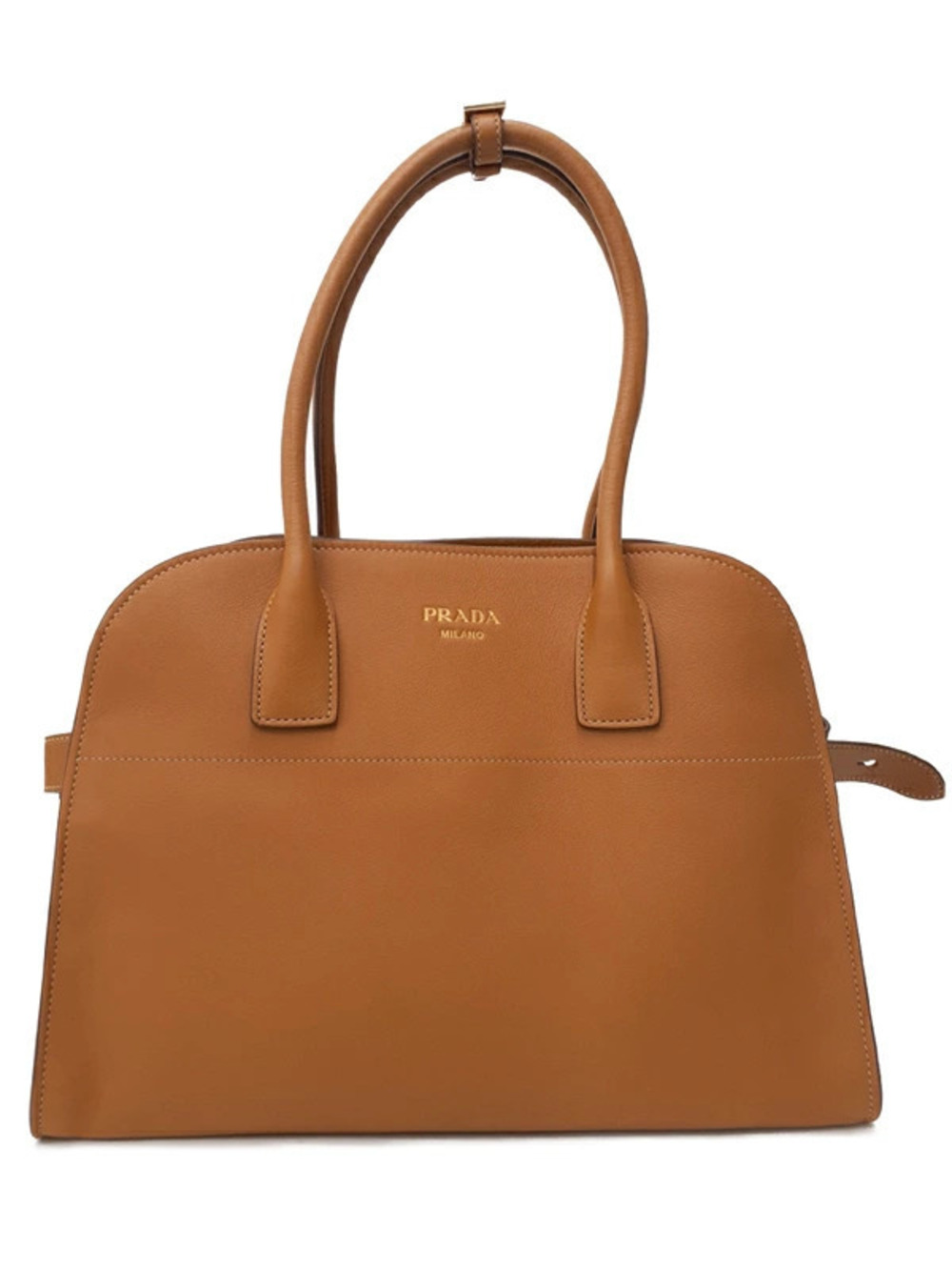 Prada Soft Calf Leather Top Handle Bag caramel brown